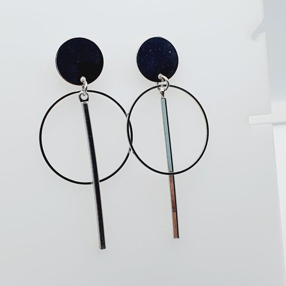 Modern Geometric Circle Bar Drop Earrings, AZFA1152 - Picture 1 of 13